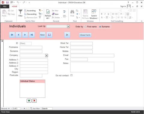 Microsoft Access Donations Database for CRASH